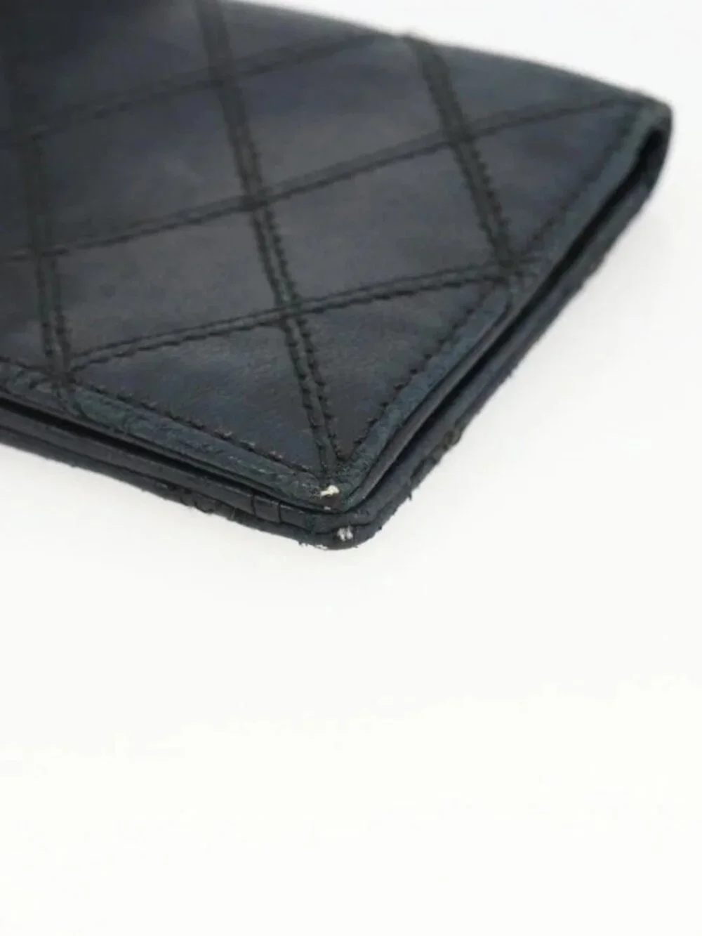 CHANEL Bicolore Card Case Lamb Skin Black CC Auth INZ119